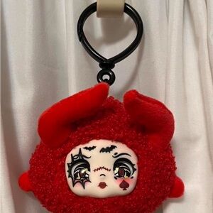 Red Devil Plush Keychain with Cute Face Charm